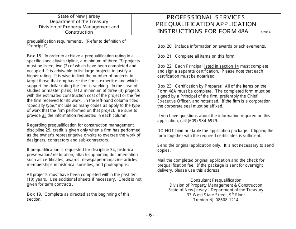 Instructions for Form 48A Professional Services Prequalification Application - New Jersey, Page 7