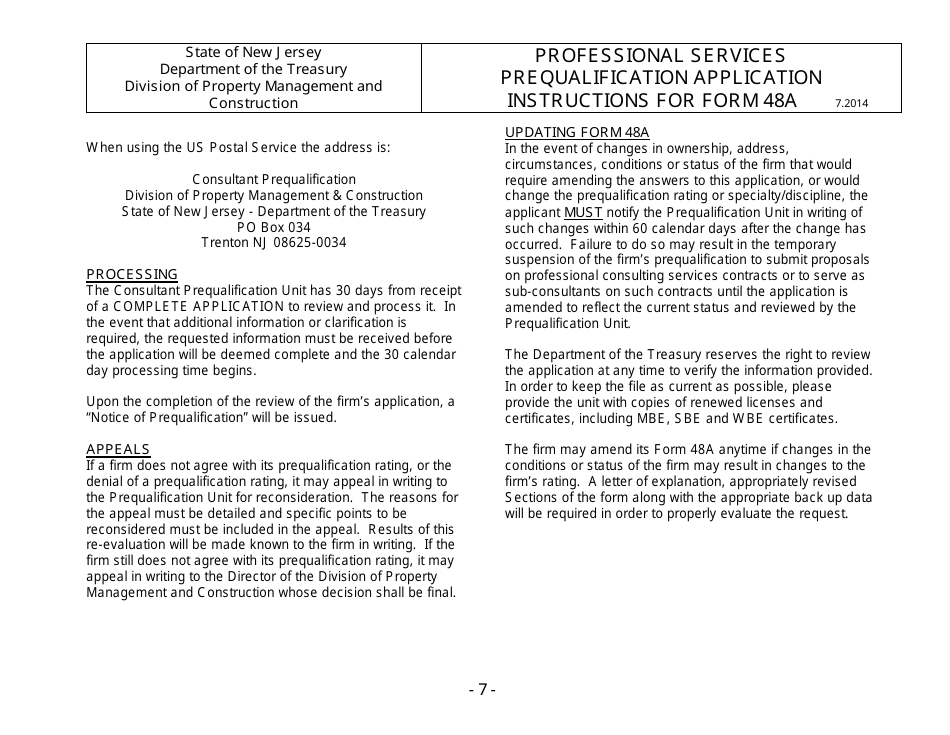 Instructions for Form 48A Professional Services Prequalification Application - New Jersey, Page 8
