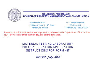 Instructions for Form 48T Material Testing Laboratory Prequalification Application - New Jersey