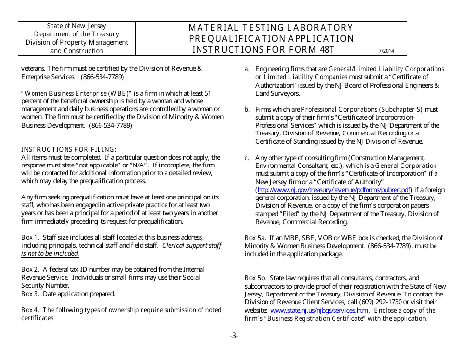 Instructions for Form 48T Material Testing Laboratory Prequalification Application - New Jersey, Page 4