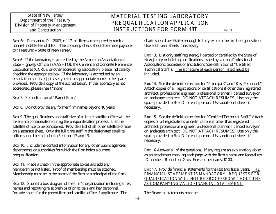 Instructions for Form 48T Material Testing Laboratory Prequalification Application - New Jersey, Page 5