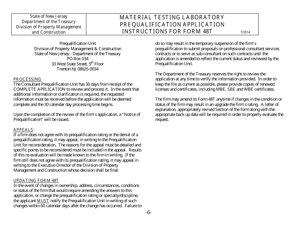 Instructions for Form 48T Material Testing Laboratory Prequalification Application - New Jersey, Page 7