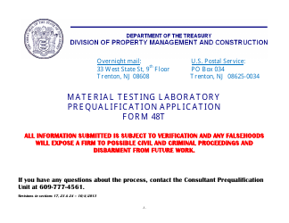 Document preview: Form 48T Material Testing Laboratory Pre-qualification Application - New Jersey
