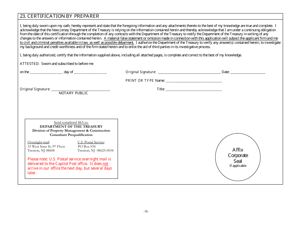 Form 48A Professional Services Prequalification Application Form - New Jersey, Page 16