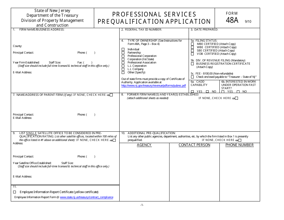 Form 48A Professional Services Prequalification Application Form - New Jersey, Page 2