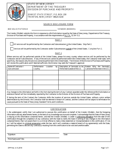 Source Disclosure Form - New Jersey Download Pdf