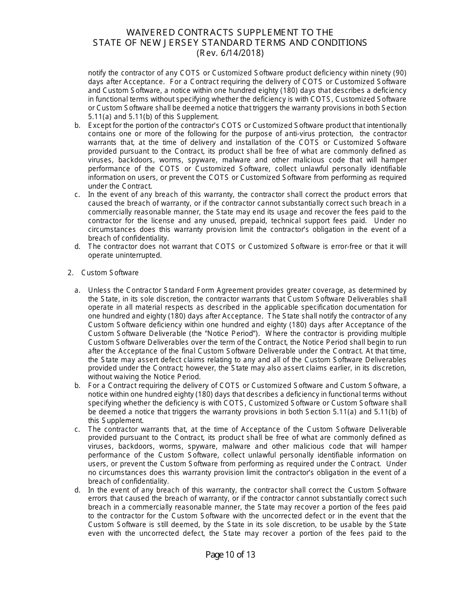 Waivered Contracts Supplement to the State of New Jersey Standard Terms and Conditions - New Jersey, Page 10