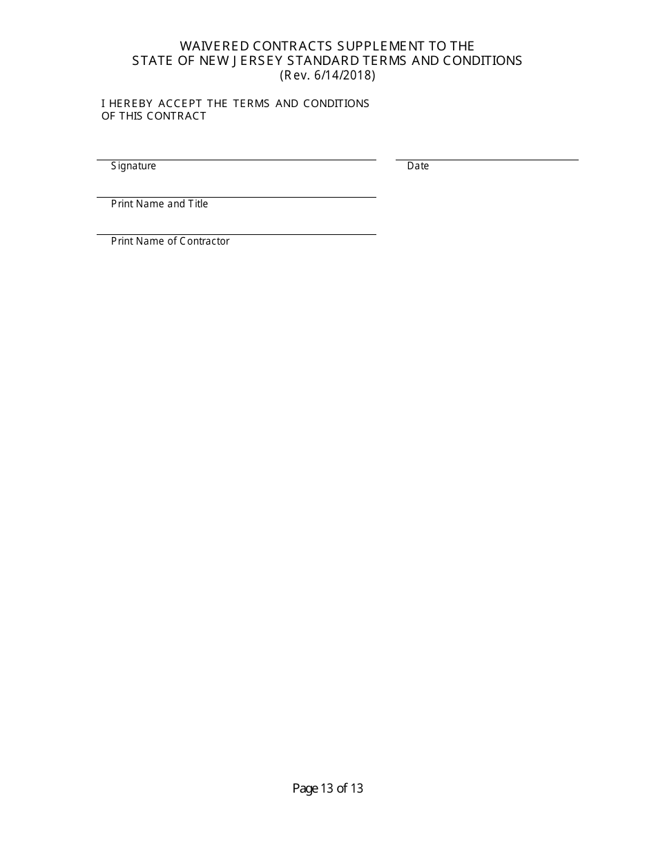 Waivered Contracts Supplement to the State of New Jersey Standard Terms and Conditions - New Jersey, Page 13
