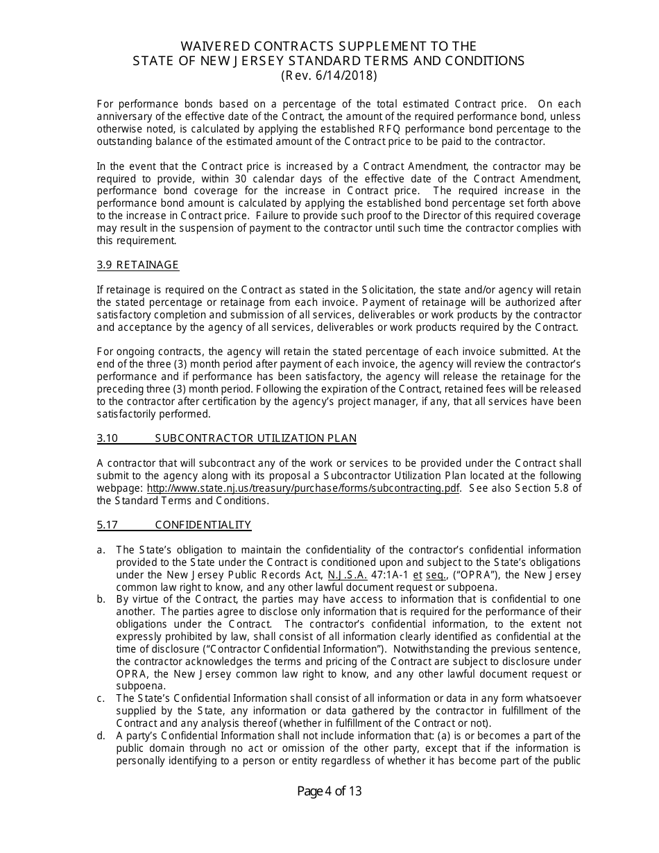 Waivered Contracts Supplement to the State of New Jersey Standard Terms and Conditions - New Jersey, Page 4