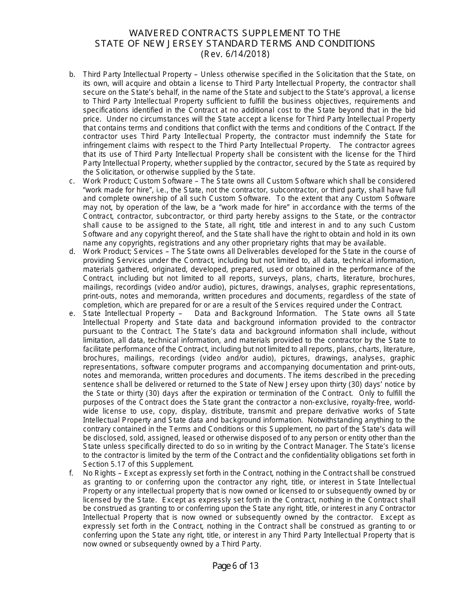 Waivered Contracts Supplement to the State of New Jersey Standard Terms and Conditions - New Jersey, Page 6