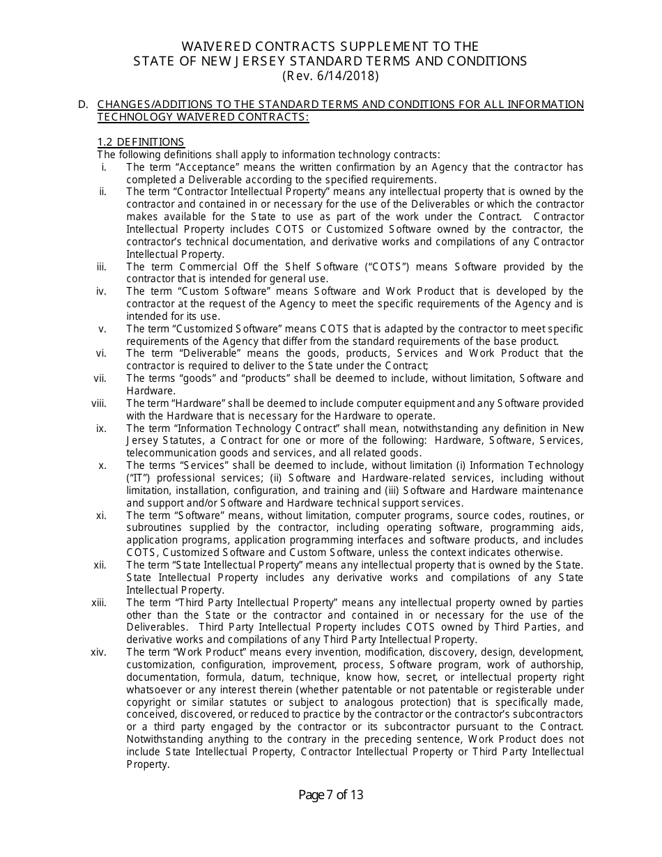 Waivered Contracts Supplement to the State of New Jersey Standard Terms and Conditions - New Jersey, Page 7