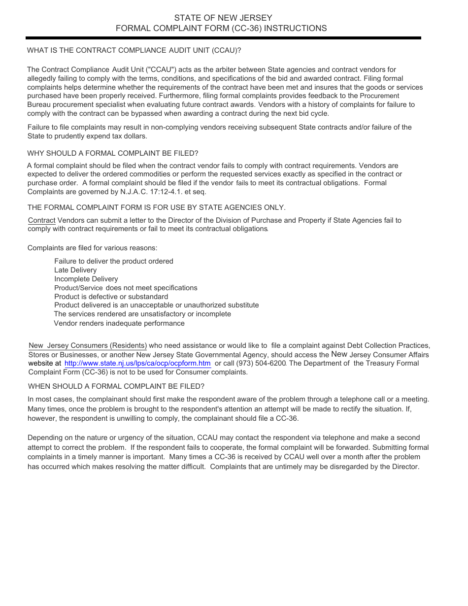 Form CC-36 State of New Jersey Formal Complaint Form - New Jersey, Page 2