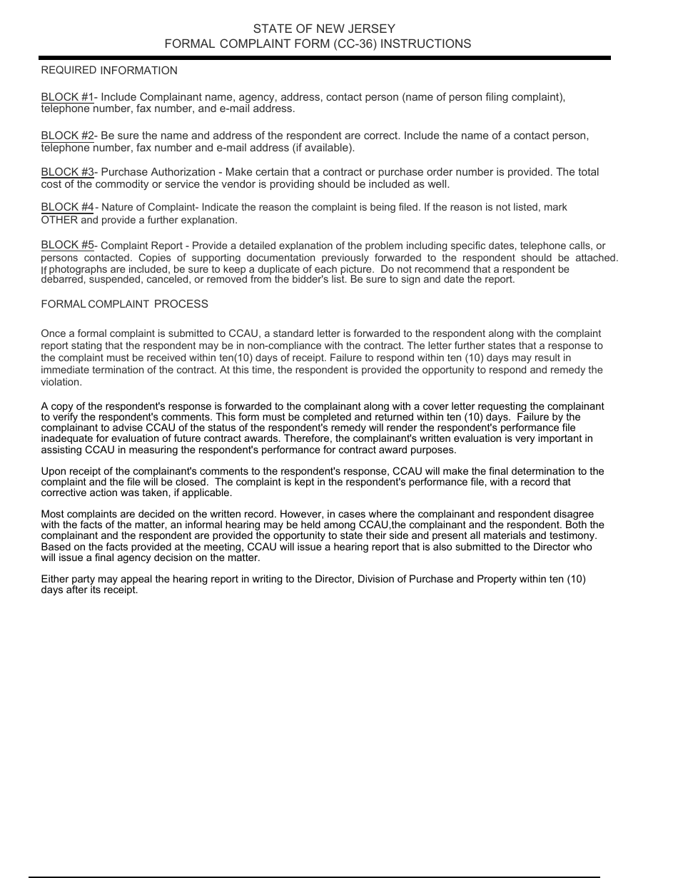 Form CC-36 State of New Jersey Formal Complaint Form - New Jersey, Page 4