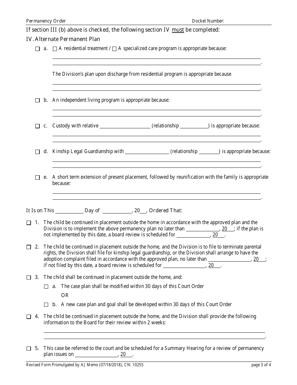 Form 10255 FC Permanency Order - New Jersey, Page 3