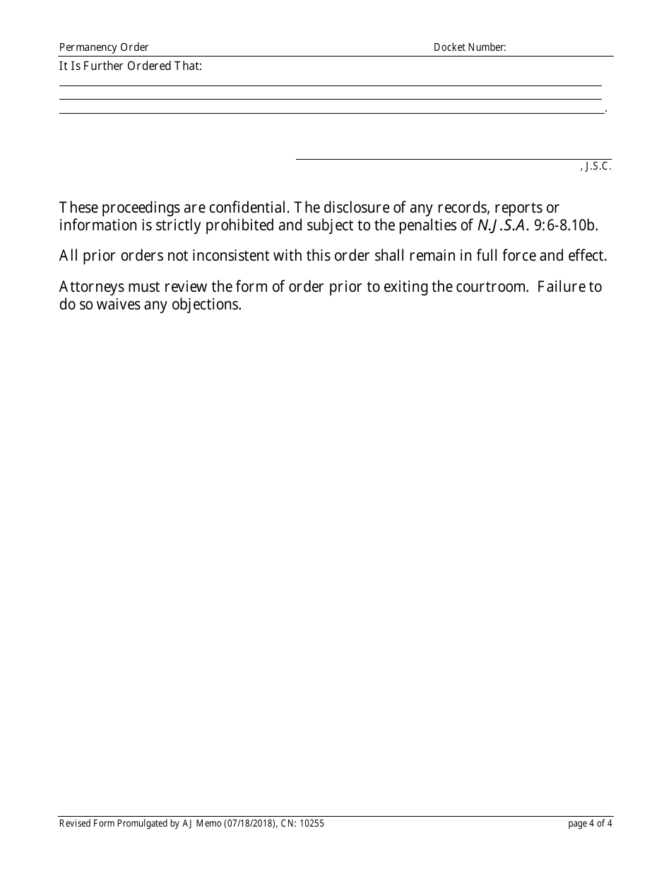Form 10255 FC Permanency Order - New Jersey, Page 4