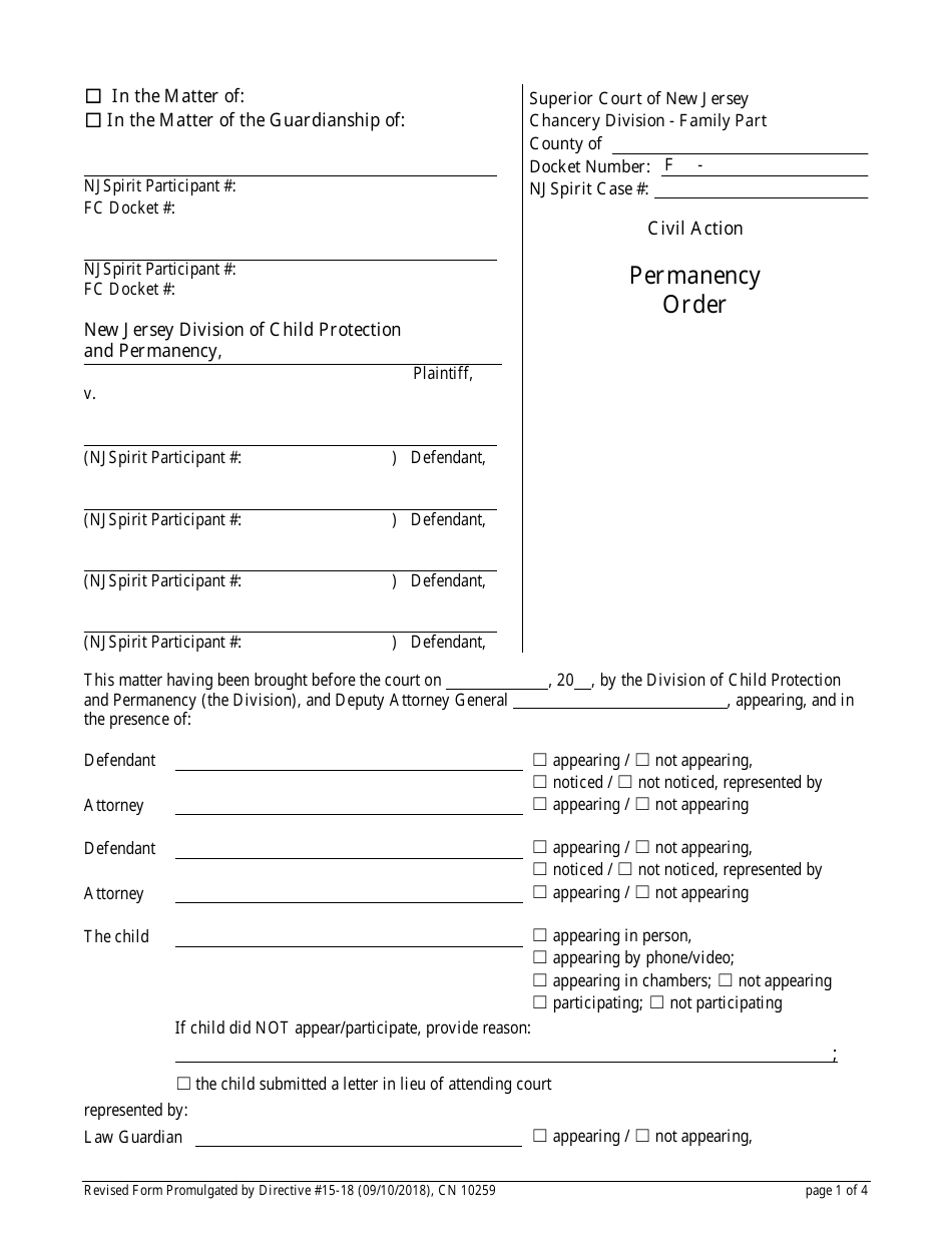 Form 10259 Permanency Order - New Jersey, Page 1