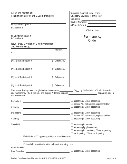 Form 10259 Permanency Order - New Jersey