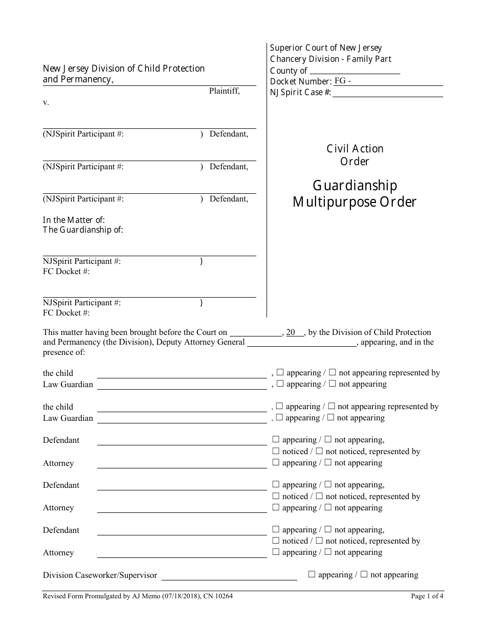 Form 10264 Guardianship Multipurpose Order - New Jersey, Page 1