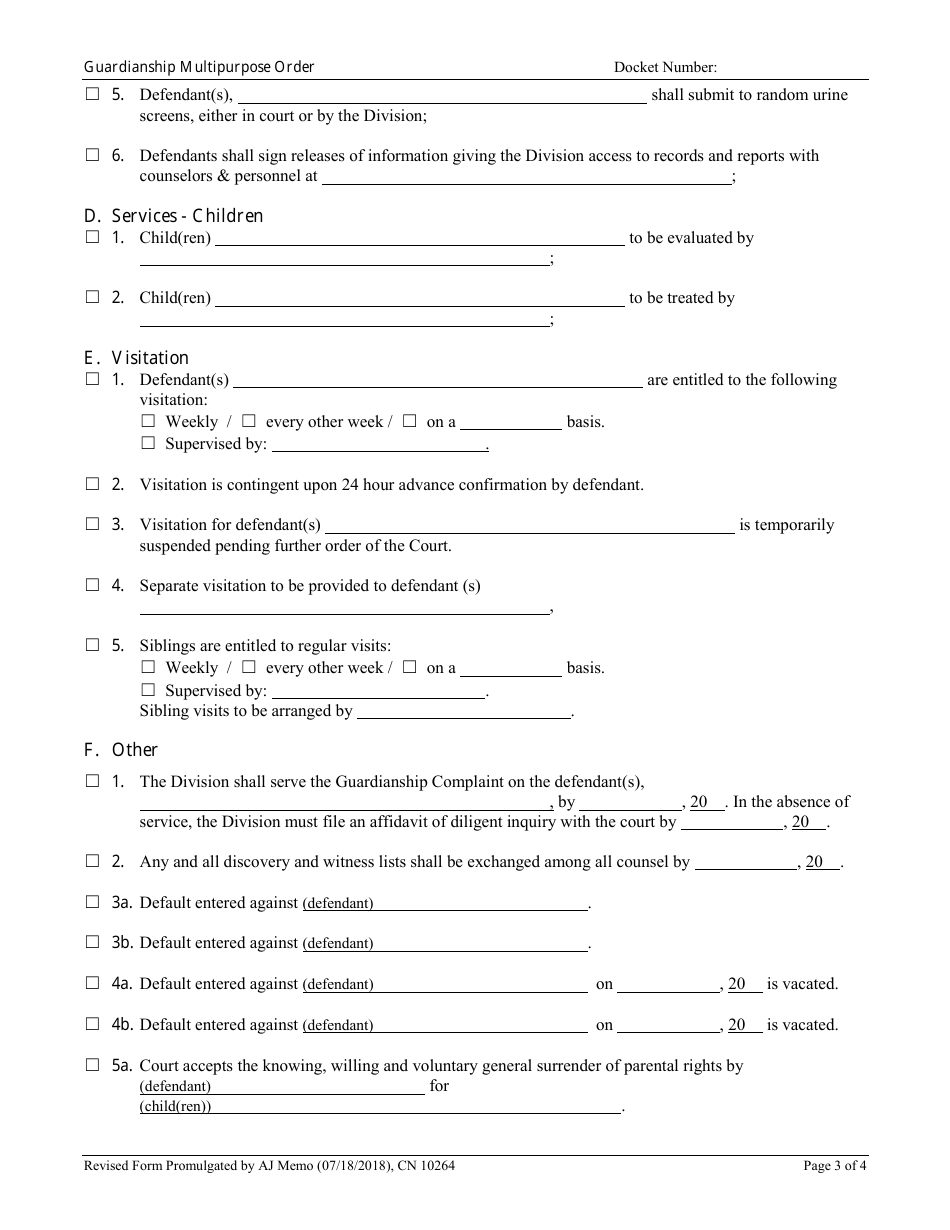 Form 10264 Guardianship Multipurpose Order - New Jersey, Page 3