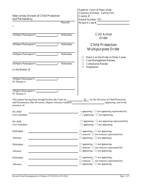 Form 10261 Child Protection Multipurpose Order - New Jersey