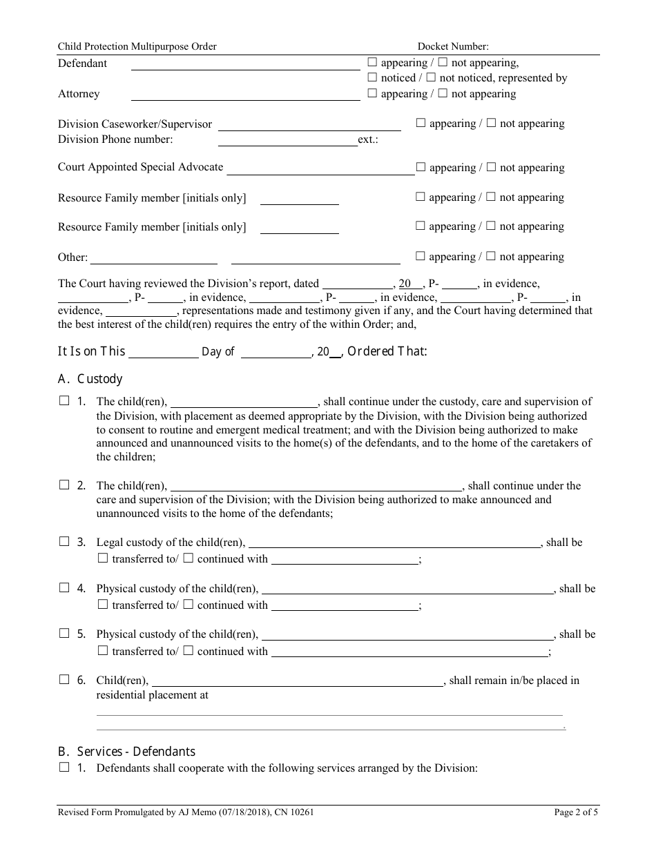 Form 10261 Child Protection Multipurpose Order - New Jersey, Page 2