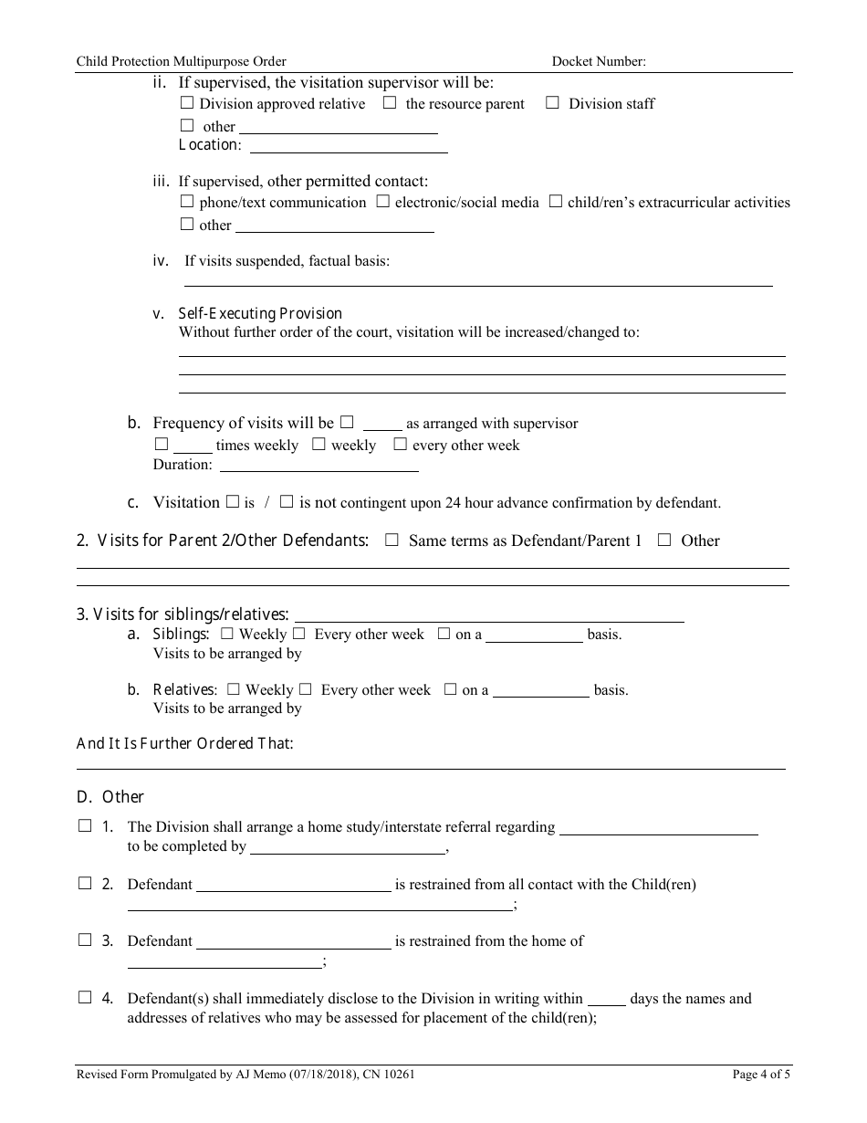 Form 10261 Child Protection Multipurpose Order - New Jersey, Page 4