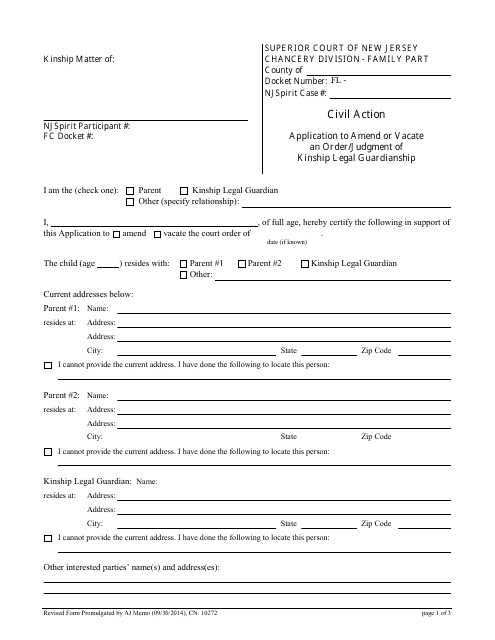 Form Cn Download Printable Pdf Or Fill Online Application To Amend Or Vacate An Order Judgment Of Kinship Legal Guardianship New Jersey Templateroller