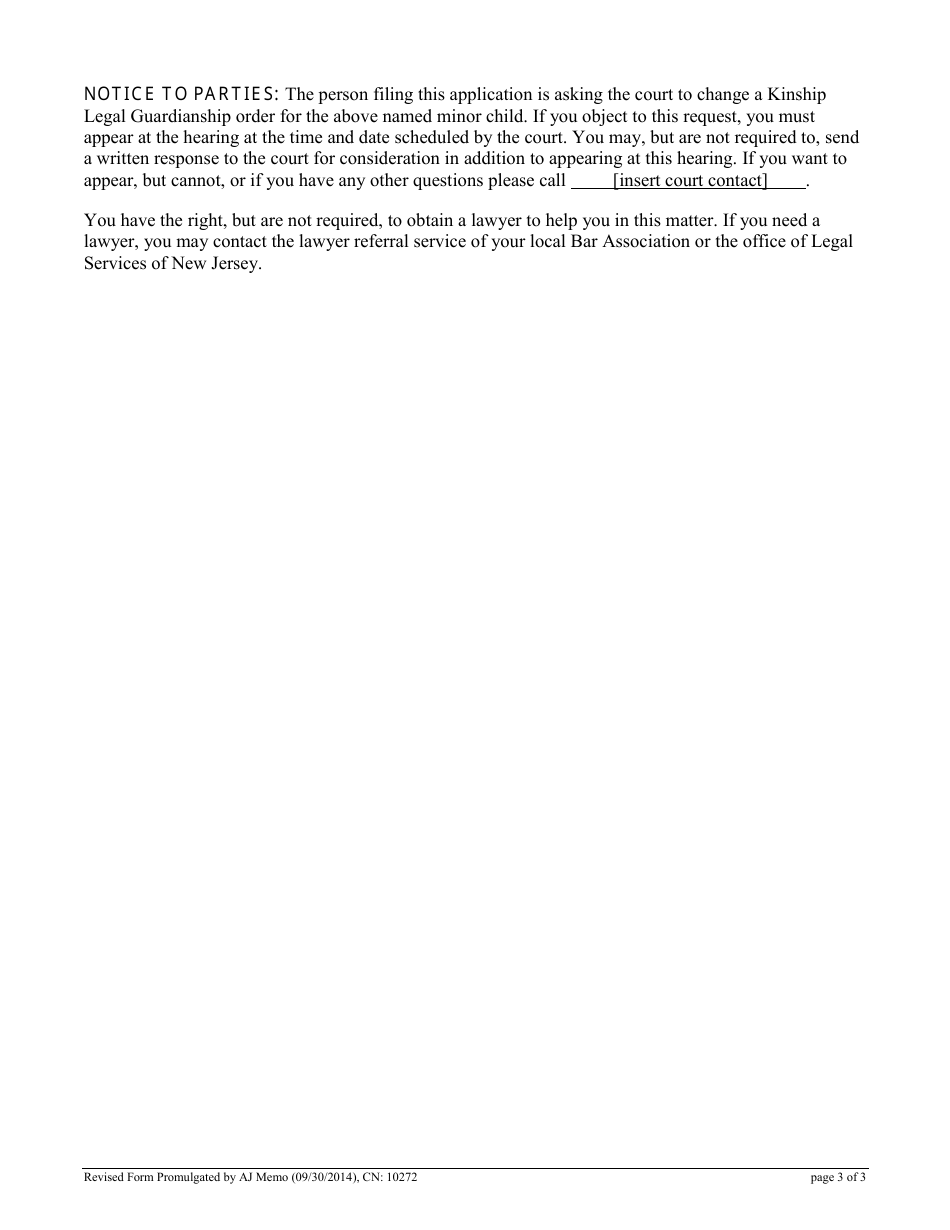 Form CN:10272 Application to Amend or Vacate an Order / Judgment of Kinship Legal Guardianship - New Jersey, Page 3