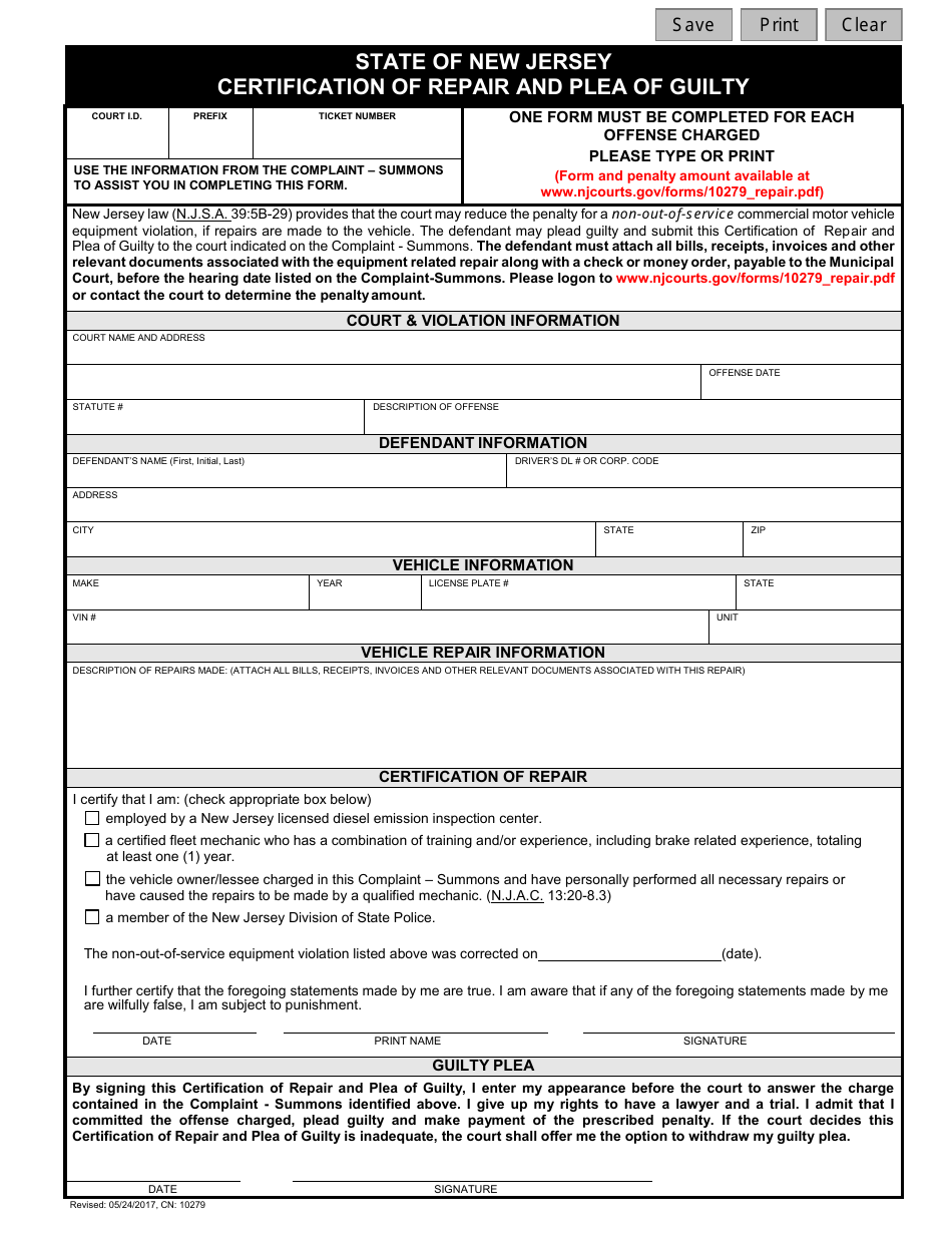Form 10279 Download Fillable PDF or Fill Online Certification of Repair ...