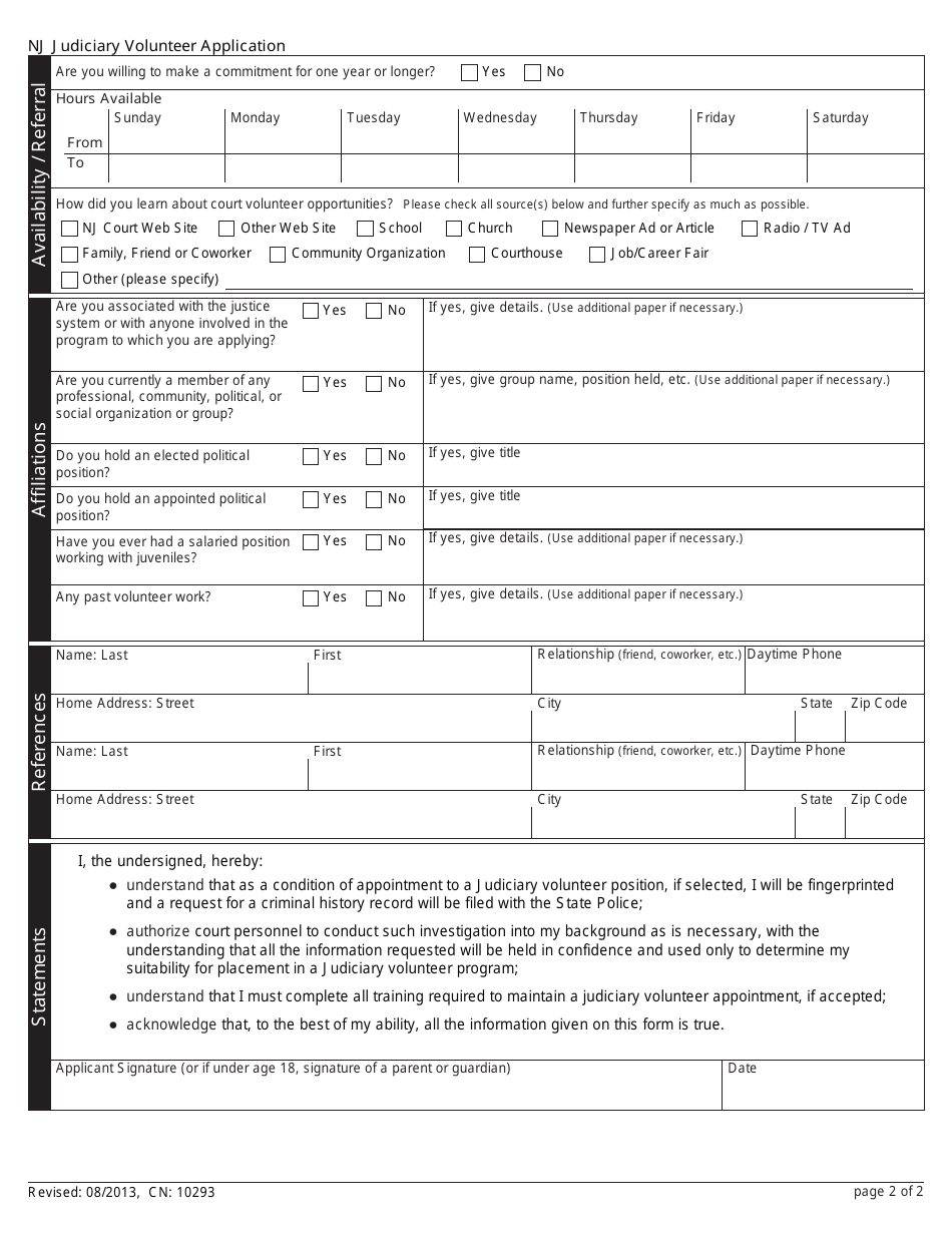 Form CN:10293 Volunteer Application - New Jersey, Page 2