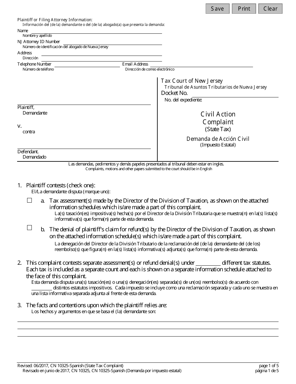Form 10325 Fill Out, Sign Online and Download Fillable PDF, New Jersey (English/Spanish