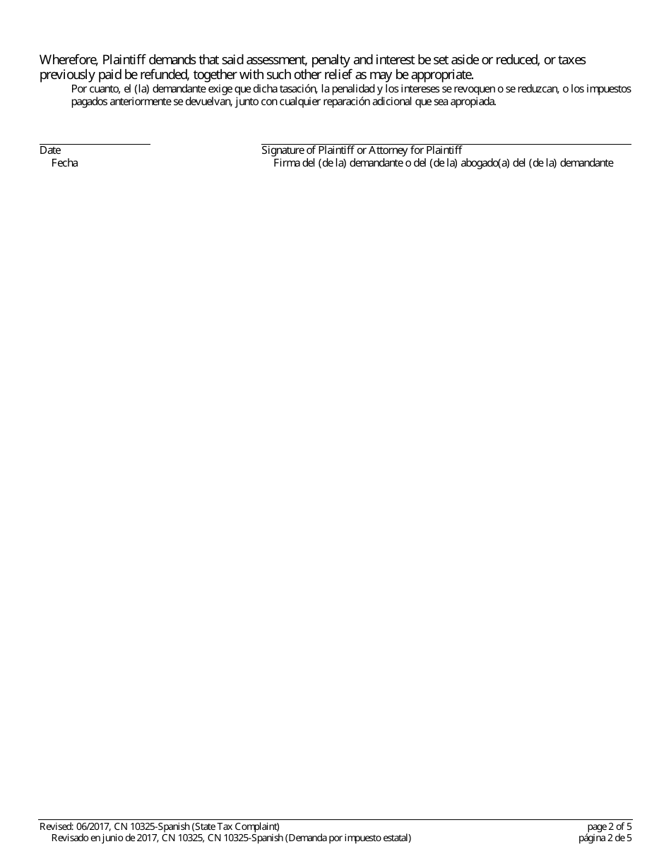 Form 10325 State Tax Complaint - New Jersey (English / Spanish), Page 2