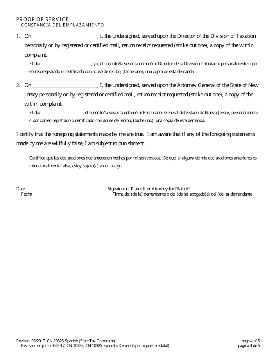 Form 10325 State Tax Complaint - New Jersey (English / Spanish), Page 4