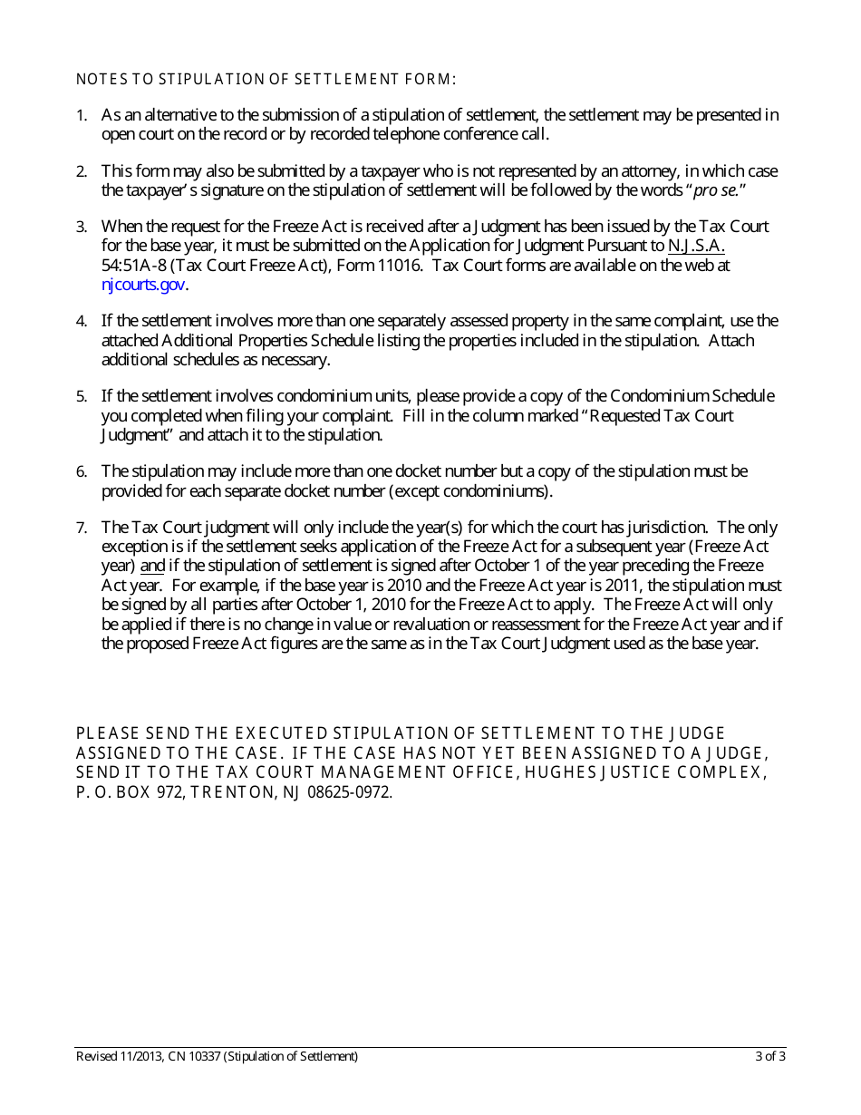 Form 10337 Stipulation of Settlement Form - New Jersey, Page 3