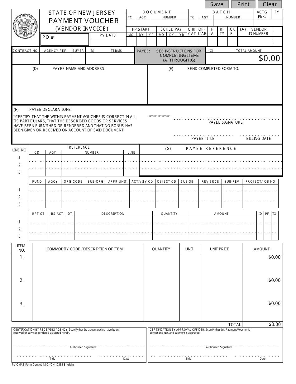 Form 10355 Payment Voucher - New Jersey, Page 1