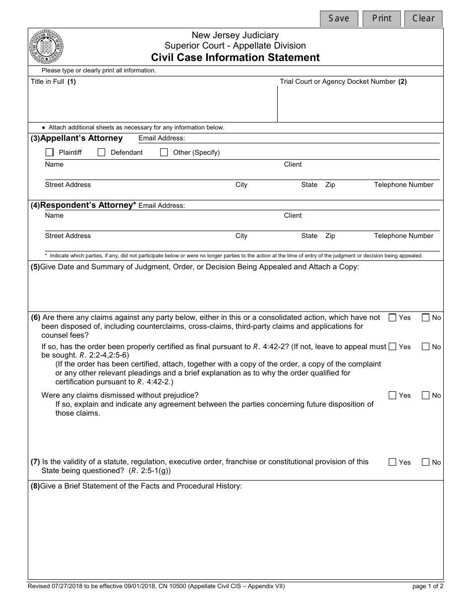 Form 10500 Appendix VII Appellate Civil Case Information Statement - New Jersey, Page 3