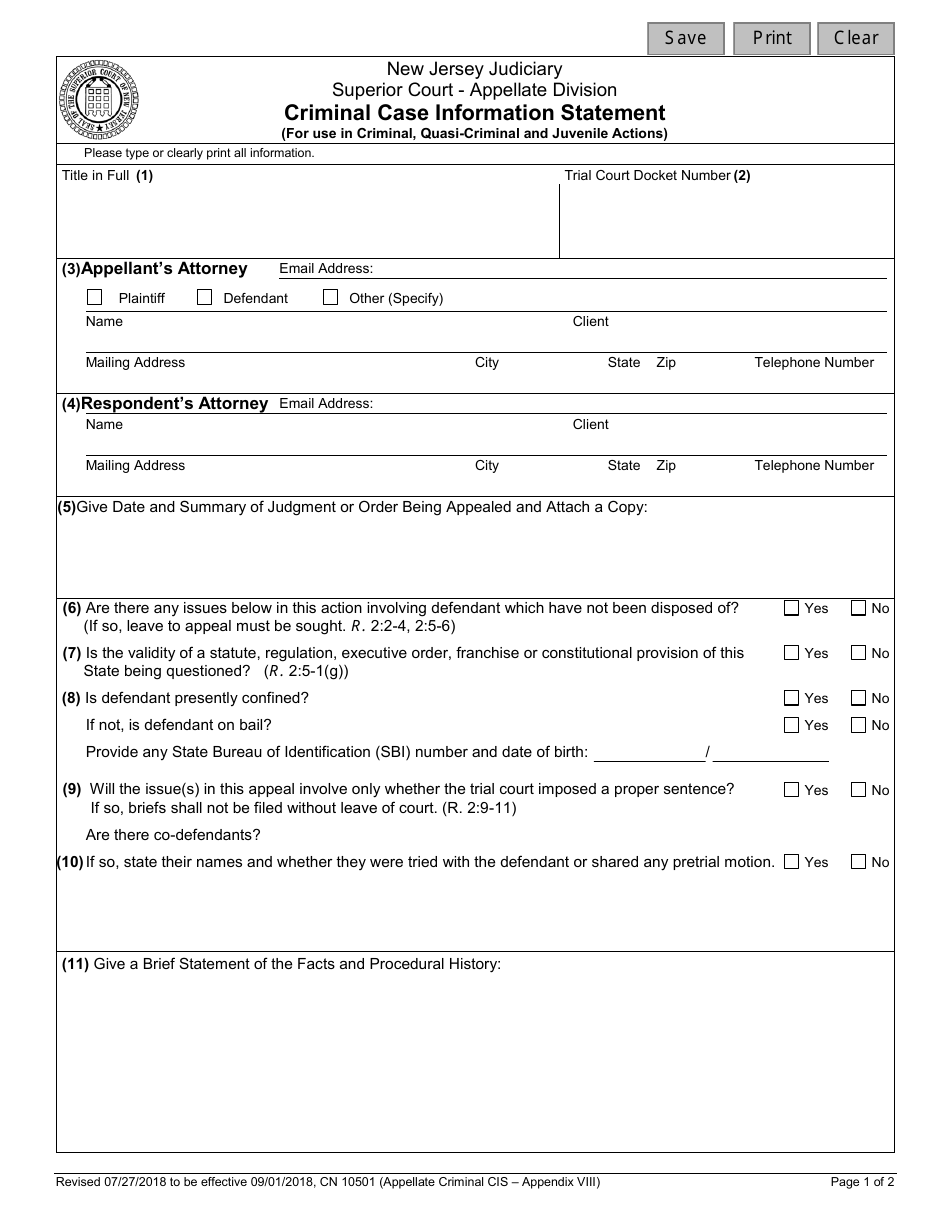 Form 10501 Criminal Case Information Statement - New Jersey, Page 3
