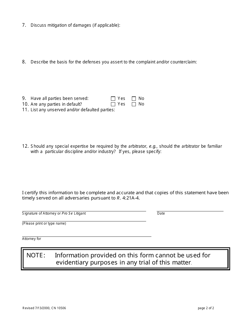 Form 10506 Uniform Commercial Arbitration Memorandum - New Jersey, Page 2