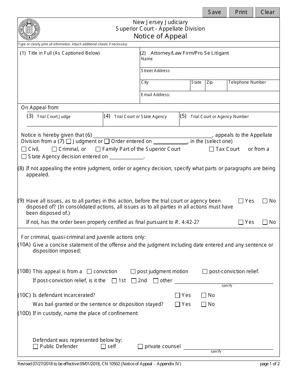 Form 10502 Appendix IV Notice of Appeal - New Jersey, Page 4