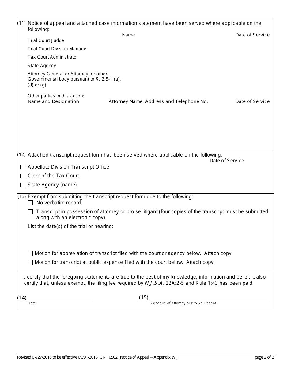 Form 10502 Appendix IV Notice of Appeal - New Jersey, Page 5