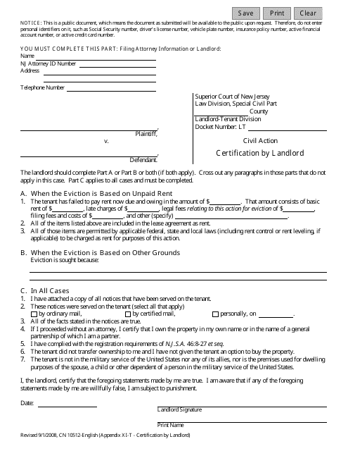 Form 10512 Appendix XI-T  Printable Pdf