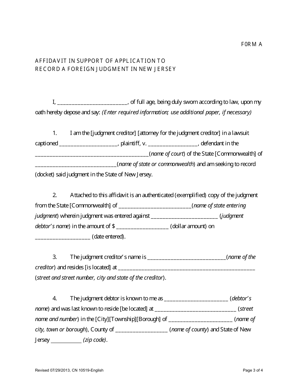 Form A (10519) Download Printable PDF or Fill Online Affidavit in ...