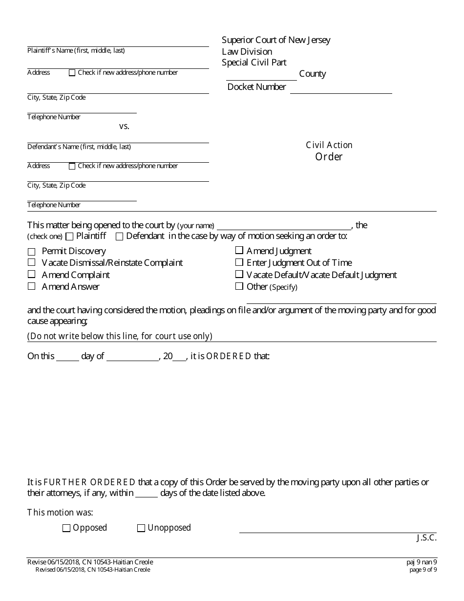 Form A (10543) Notice of Motion - New Jersey (English / Haitian Creole), Page 9
