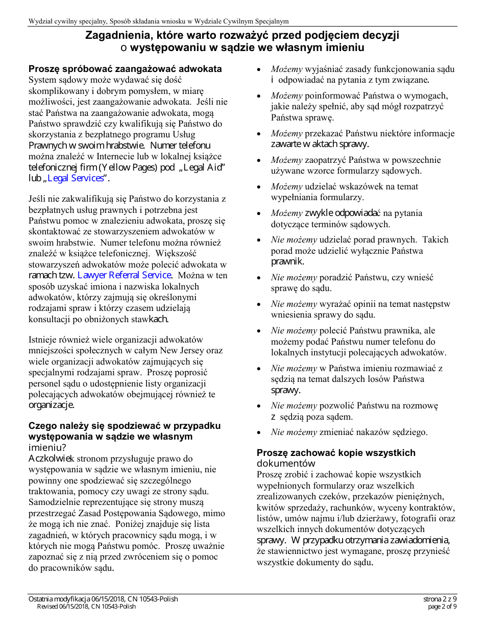 Form A (10543) Notice of Motion - New Jersey (English / Polish), Page 2