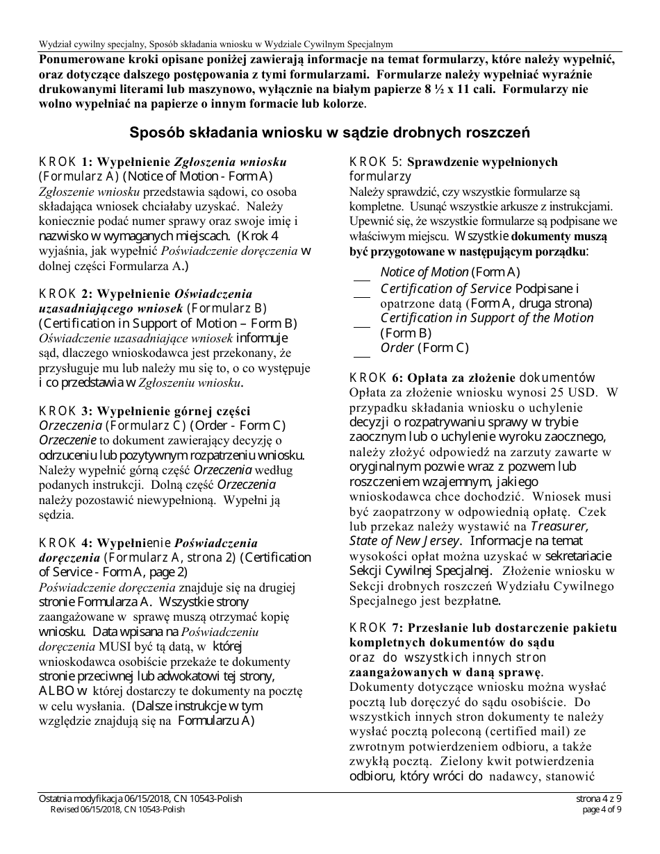 Form A (10543) Notice of Motion - New Jersey (English / Polish), Page 4