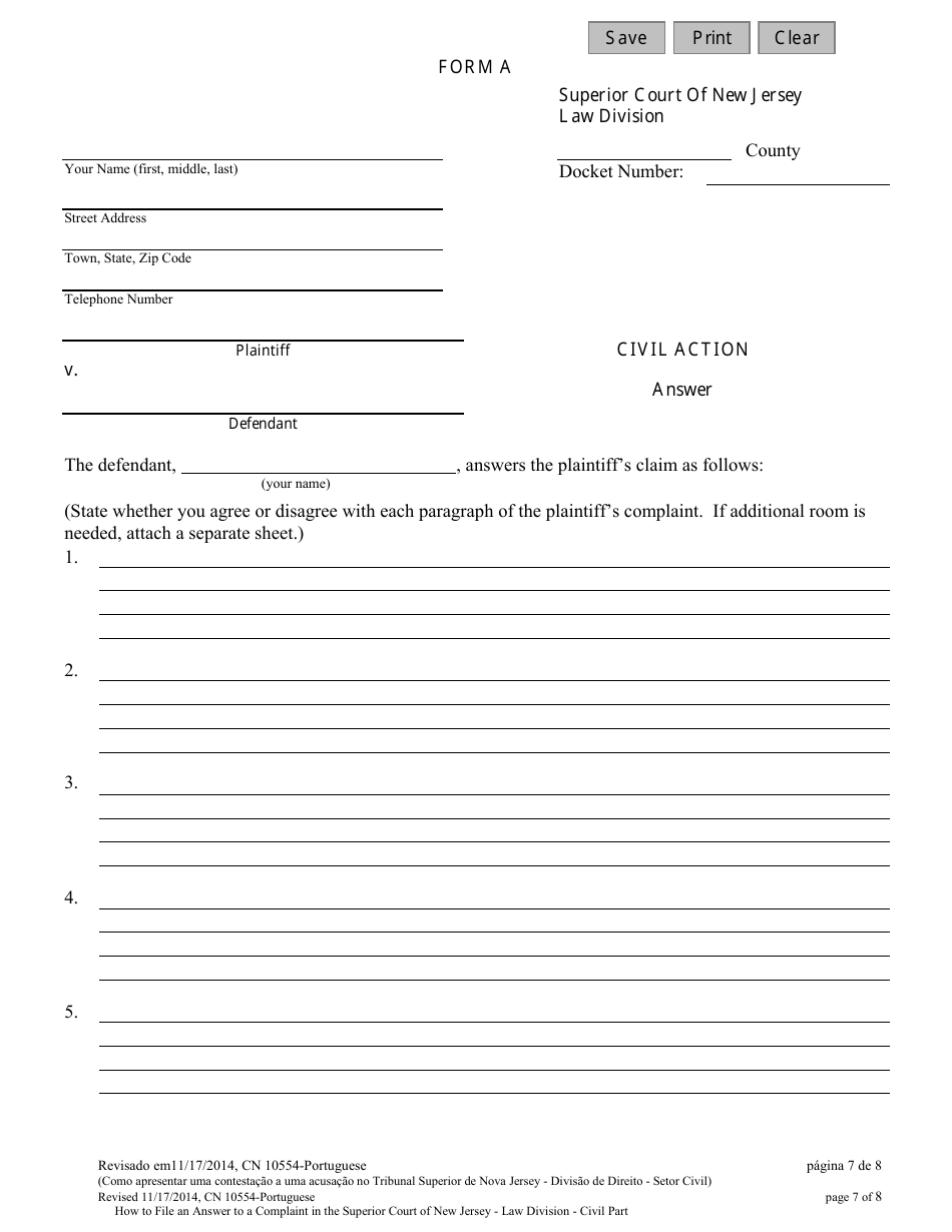 Form A Answer - New Jersey (English / Portuguese), Page 7