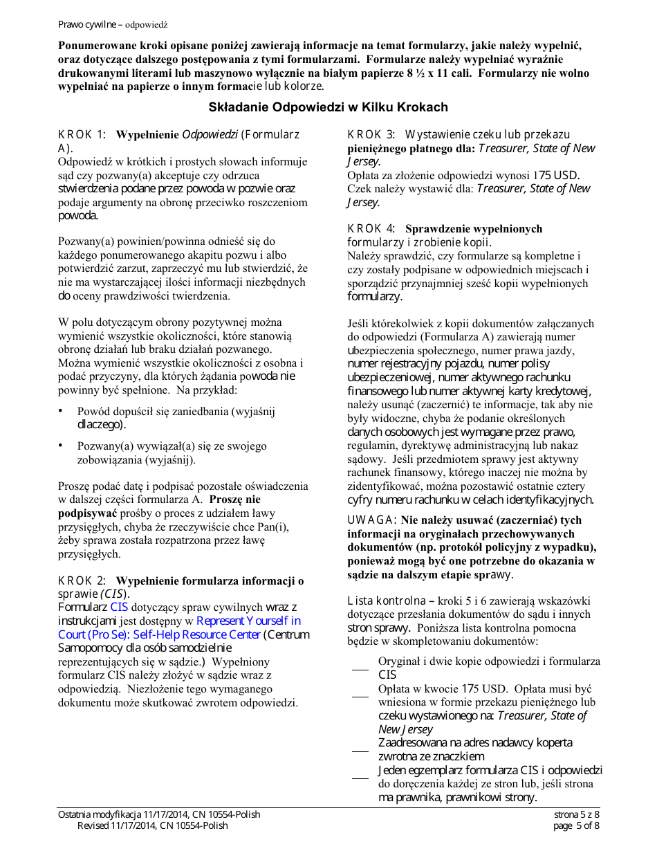 Form A (10554) Answer - New Jersey (English / Polish), Page 5