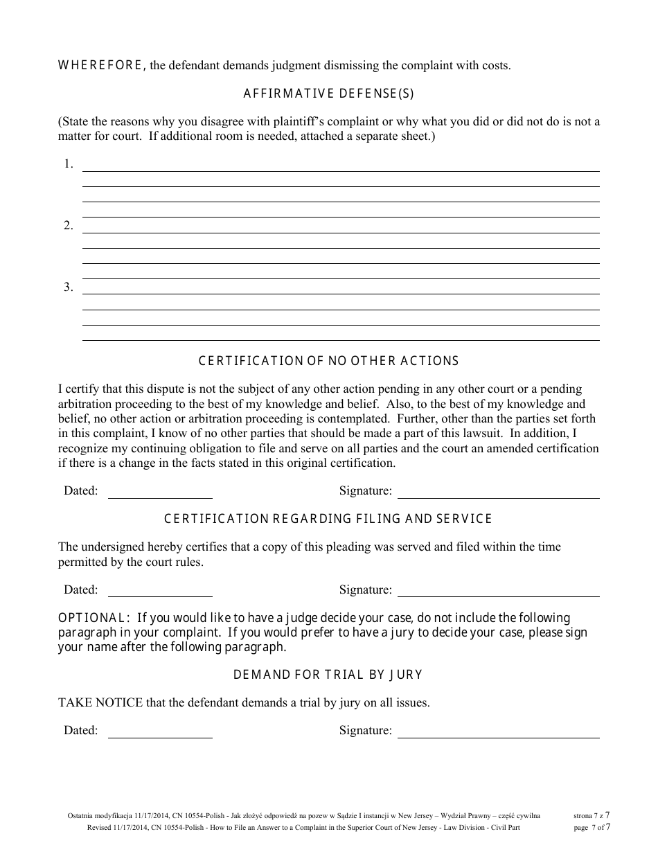 Form A (10554) Answer - New Jersey (English / Polish), Page 8