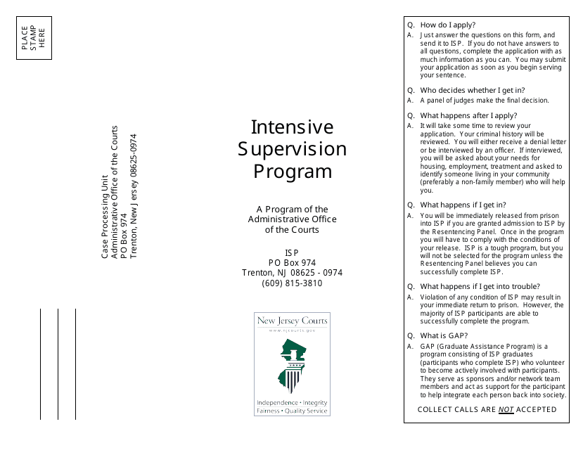 Form 10685 Application for Intensive Supervision Program - New Jersey