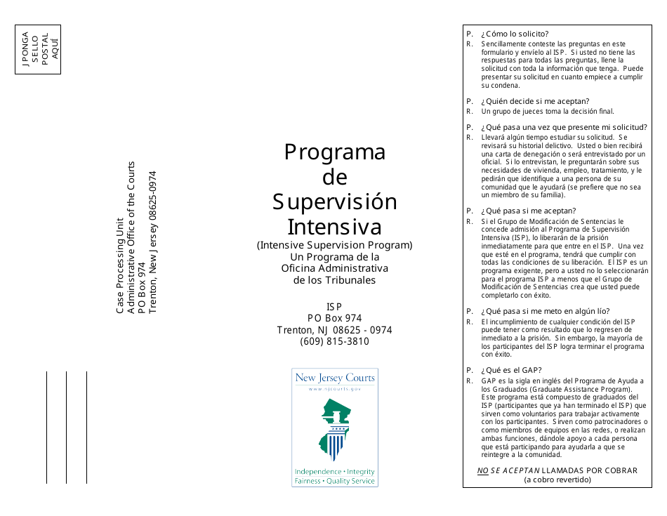 Form 10685 Application for Intensive Supervision Program - New Jersey (English / Spanish), Page 1